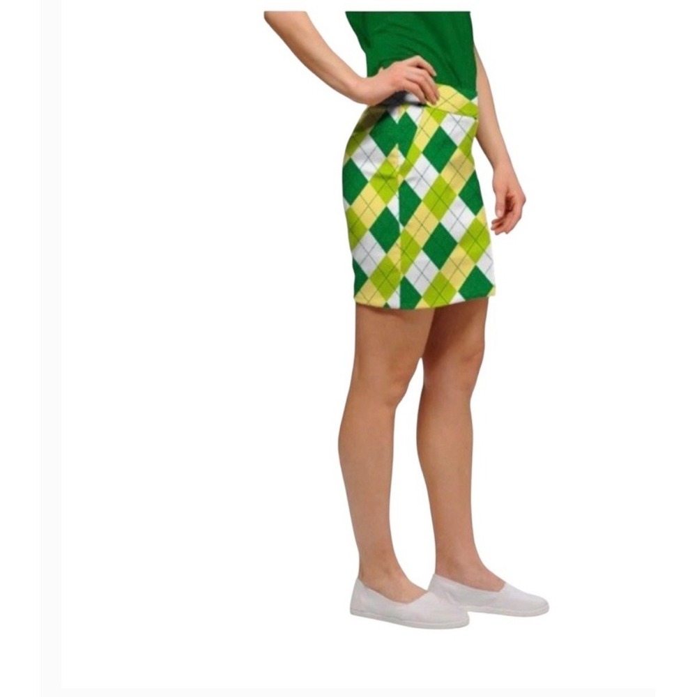 Loudmouth Golf Skort Womens 4 Green Yellow White Argyle Golfing Mini Skirt Skort